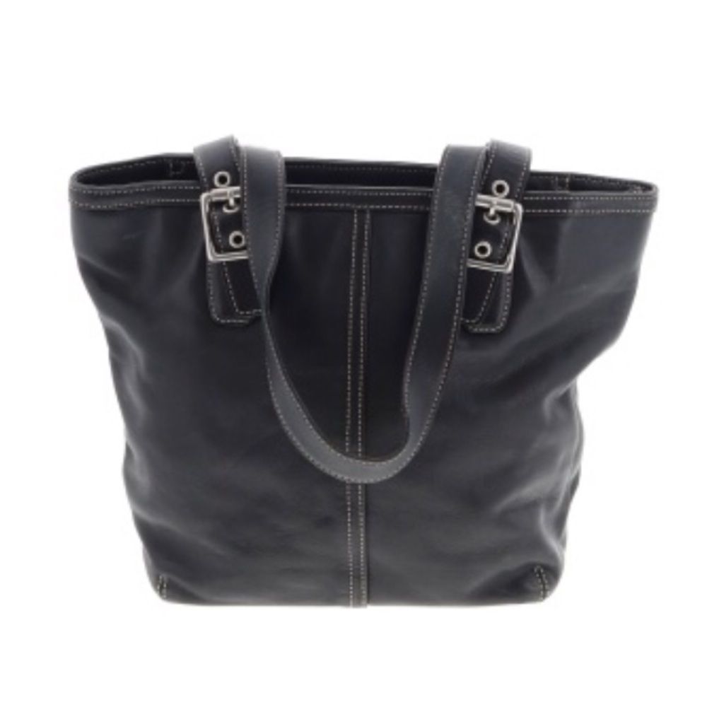 COACH | Leather Shoulder Bag Black Bucket Purse Silver Buckles